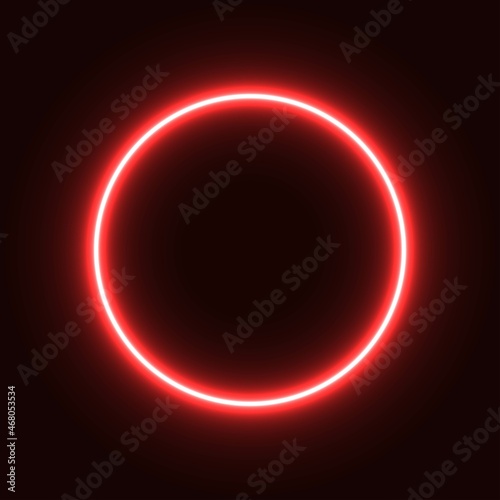 red neon circle. glowing circle on a black background. pink neon vector print.