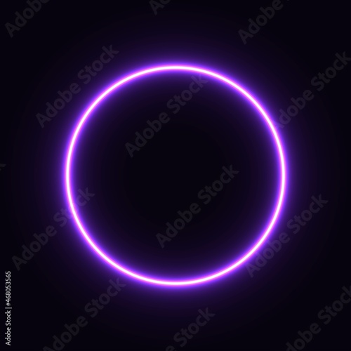 purple neon circle. glowing circle on a black background. pink neon vector print.