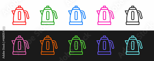 Set line Electric kettle icon isolated on black and white background. Teapot icon. Vector