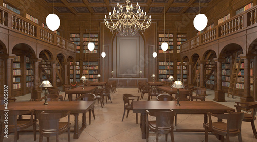 Victorian library room interior 3d illustration