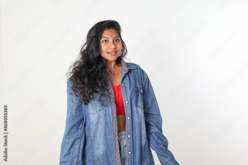 Young attractive Asian Indian woman pose face body expression mode emotion on white background shocked surprise freeze Young attractive Asian Indian woman pose face body expression mode emotion on white background shocked surprise freeze