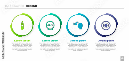 Set Digital thermometer, Medical, Checking body temperature and Sun. Business infographic template. Vector