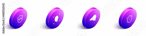 Set Isometric Shield eye scan, Face recognition, and face icon. Vector