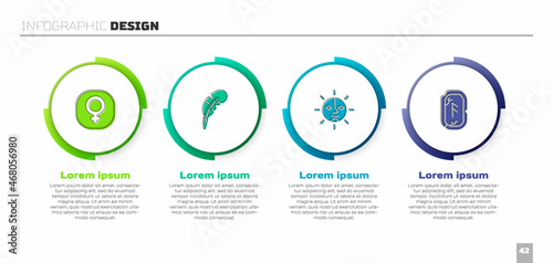 Set Venus, Feather pen, Sun and Magic runes. Business infographic template. Vector