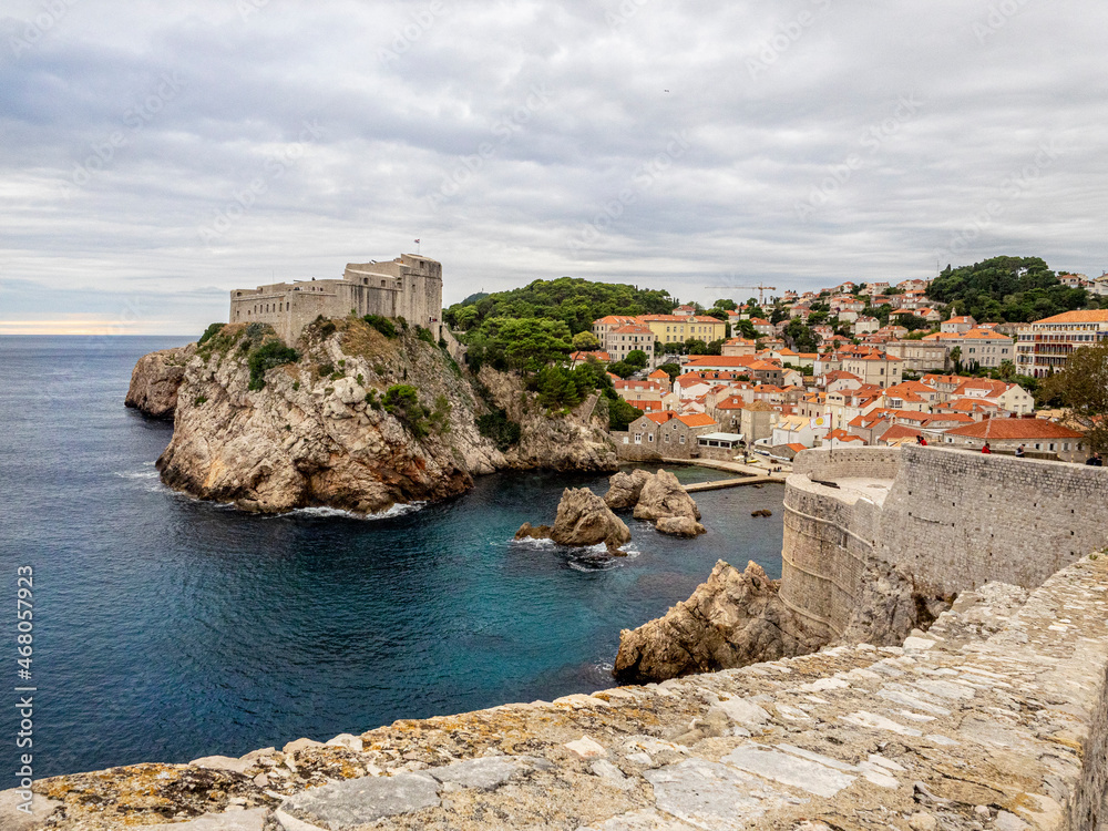 Overview of Adriatic cove and ancient city of Dubrovnik, Croatia.