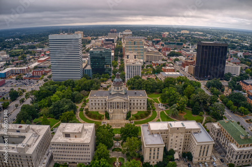 Aerial View of Downtown Columbia  South Carolina on a cloudy Day