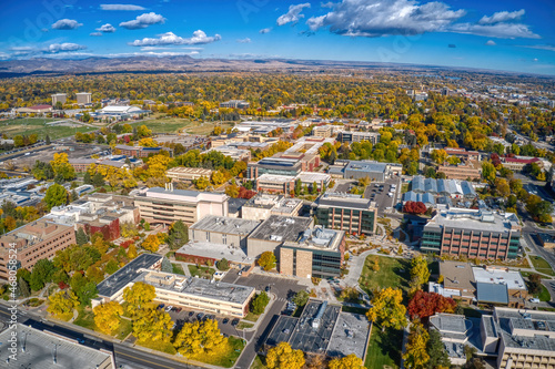 Aerial View of a large Univeristy in Fort Collins, Colorado during Autumn photo