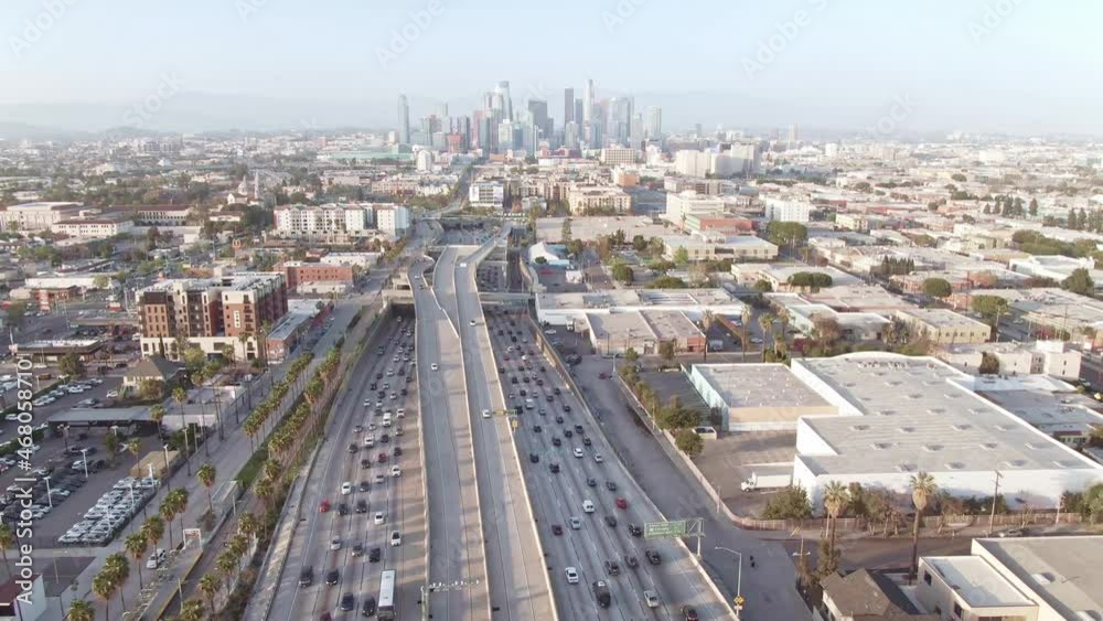 custom made wallpaper toronto digitalAerial view Los Angeles. Downtown highway freeway road to LA. California commute drive in urban modern city in America. Drone 4k.
