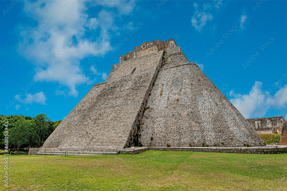 The Pyramid of the Sorcerer, main building of the ancient mayan city of Uxmal in Yucatan, Mexico