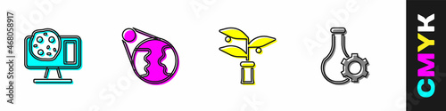 Set Genetic engineering, Earth globe, Plant breeding and Test tube icon. Vector