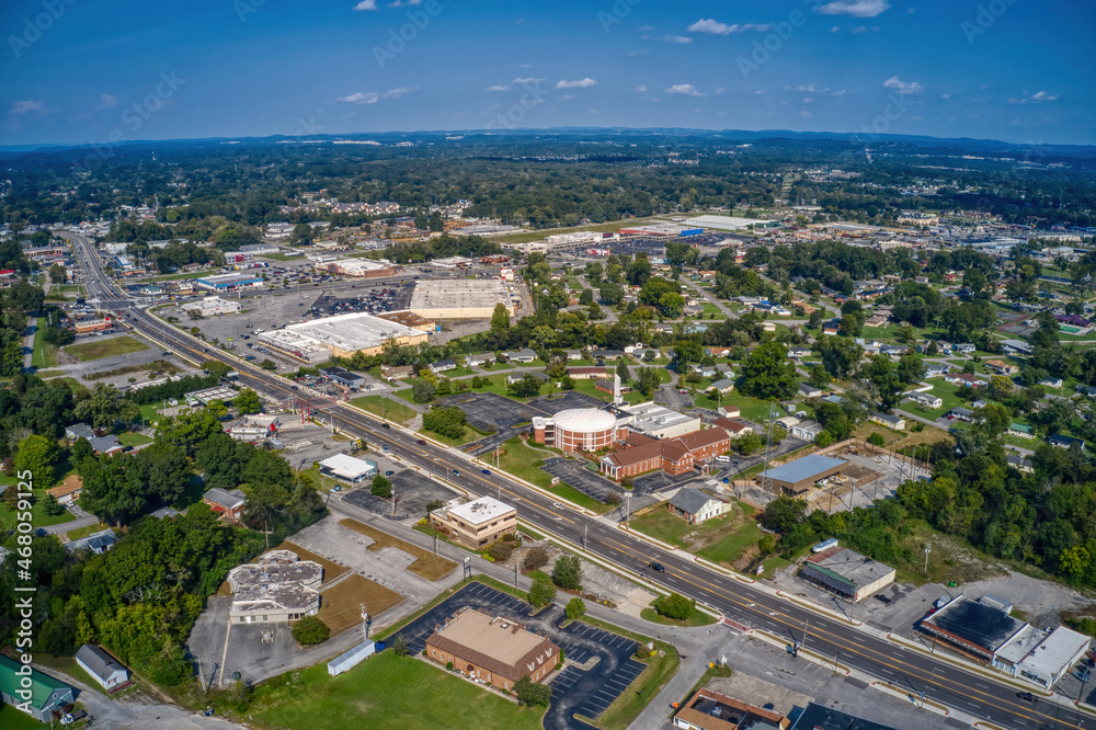 Aerial View of the Chattanooga Suburb of Fort Oglethorpe, Georgia