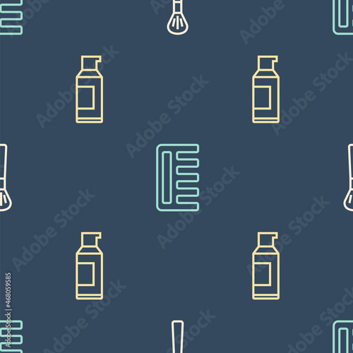 Set line Makeup brush, Spray can for hairspray and Hairbrush on seamless pattern. Vector