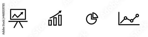 Conjunto de icono de estadísticas. Gráficos de estadísticas económicas de empresa o negocio. Concepto de finanzas, ventas, evaluación. Ilustración vectorial