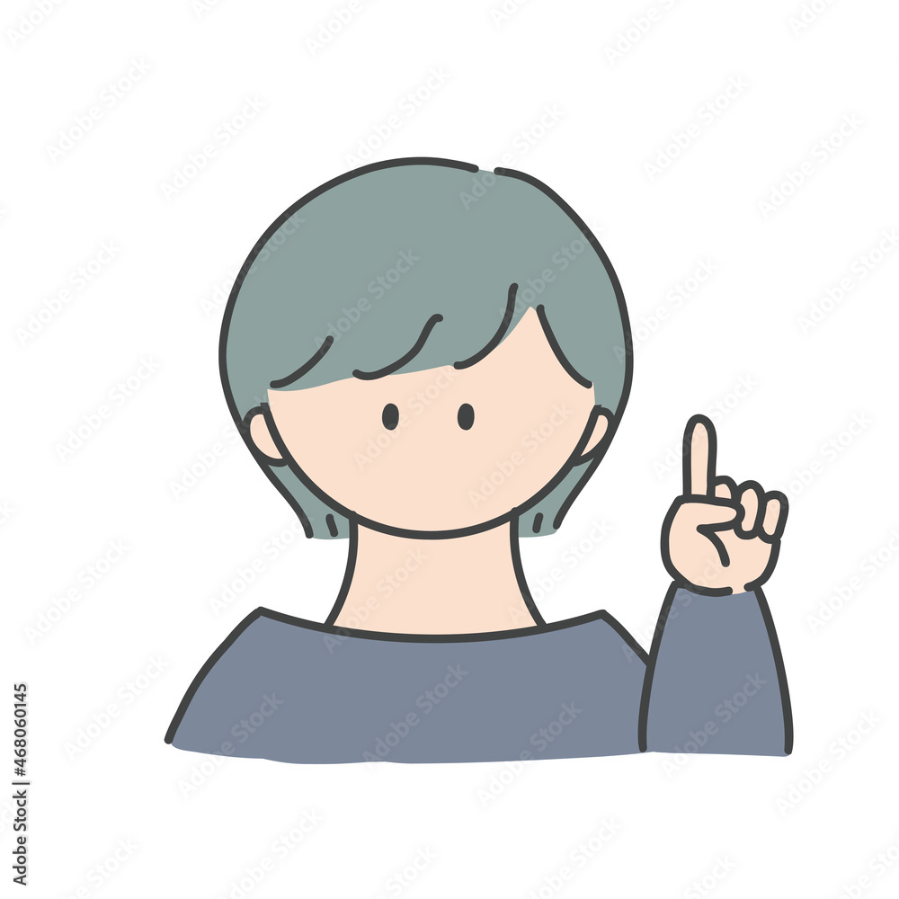 ポイントのポーズをしたの女の子のバストアップアイコンイラスト