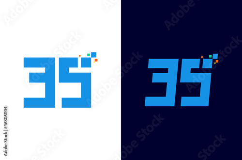 Number 35 digital logo design with pixel