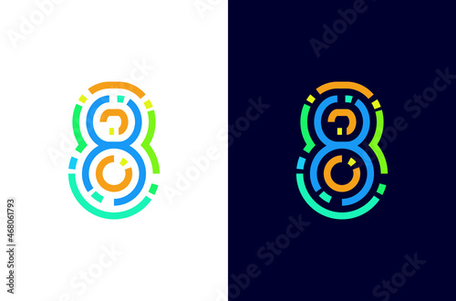 Number 8 digital logo with colorful line