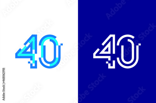 Number 40 digital logo. Numbers design with technology concept. Line logo and pixel