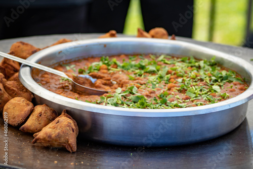 Samosa Chaat Being Cooked and Sold at a Street Vendor’s Stall
