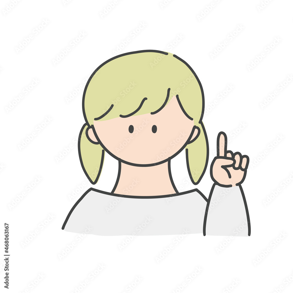 ポイントのポーズをしたの女の子のバストアップアイコンイラスト