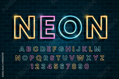 decorative neon Font and Alphabet