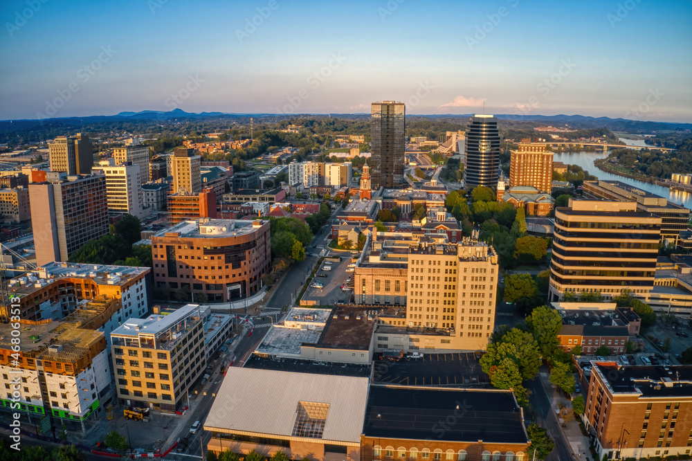 Aerial View of Knoxville, Tennessee during Dusk