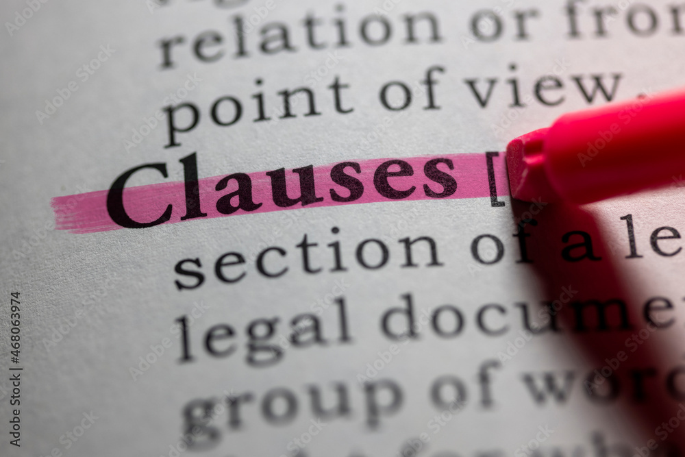 Obraz premium Dictionary definition of clauses