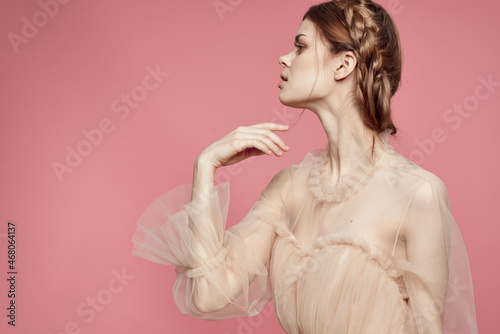 beautiful woman attractive look lifestyle romance pink background