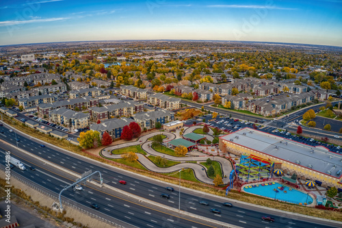 Aerial View of the Denver Suburb of Northglen, Colorado in Autumn