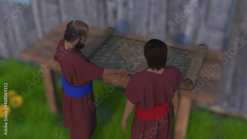 dad teaching his son to write 3d rendering
