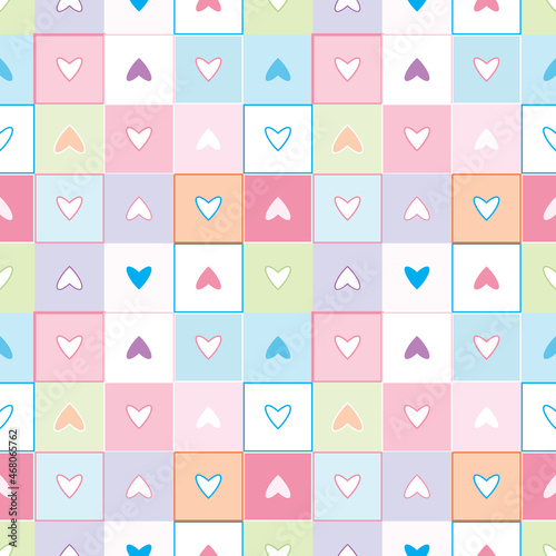 Seamless Pattern of Pastel Plaid and Heart Design