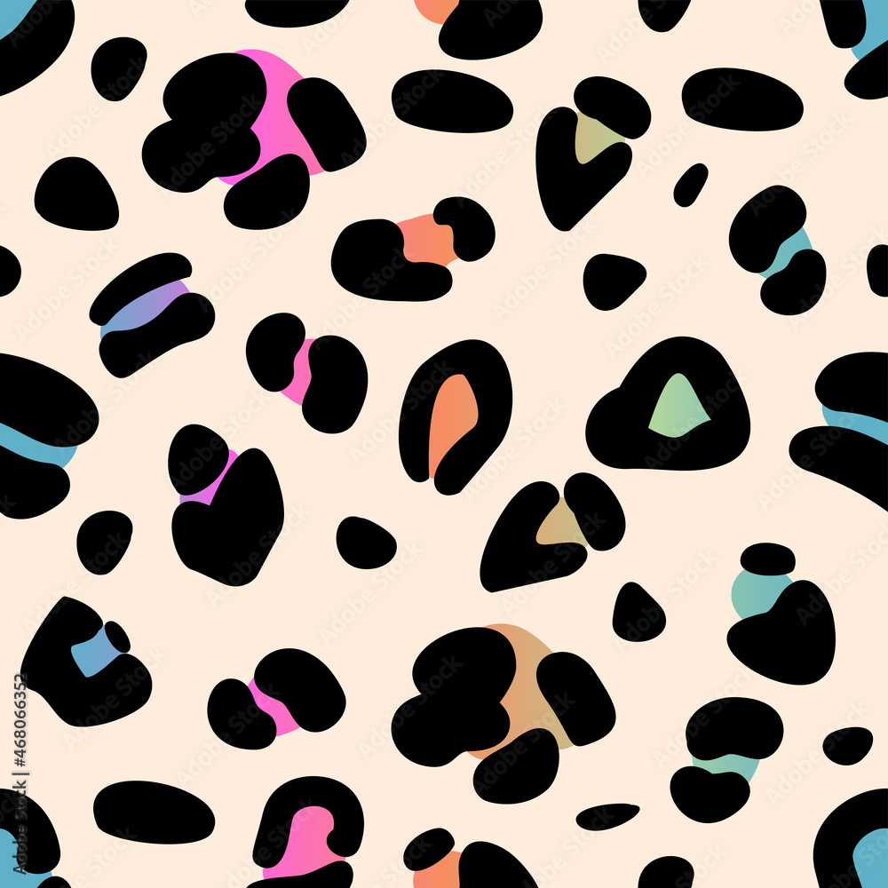 Rainbow leopard seamless pattern. Template for fabric and textile. Gradient animal spotted print on beige backdrop Rainbow leopard seamless pattern. Template for fabric and textile. Gradient animal spotted print on beige backdrop
