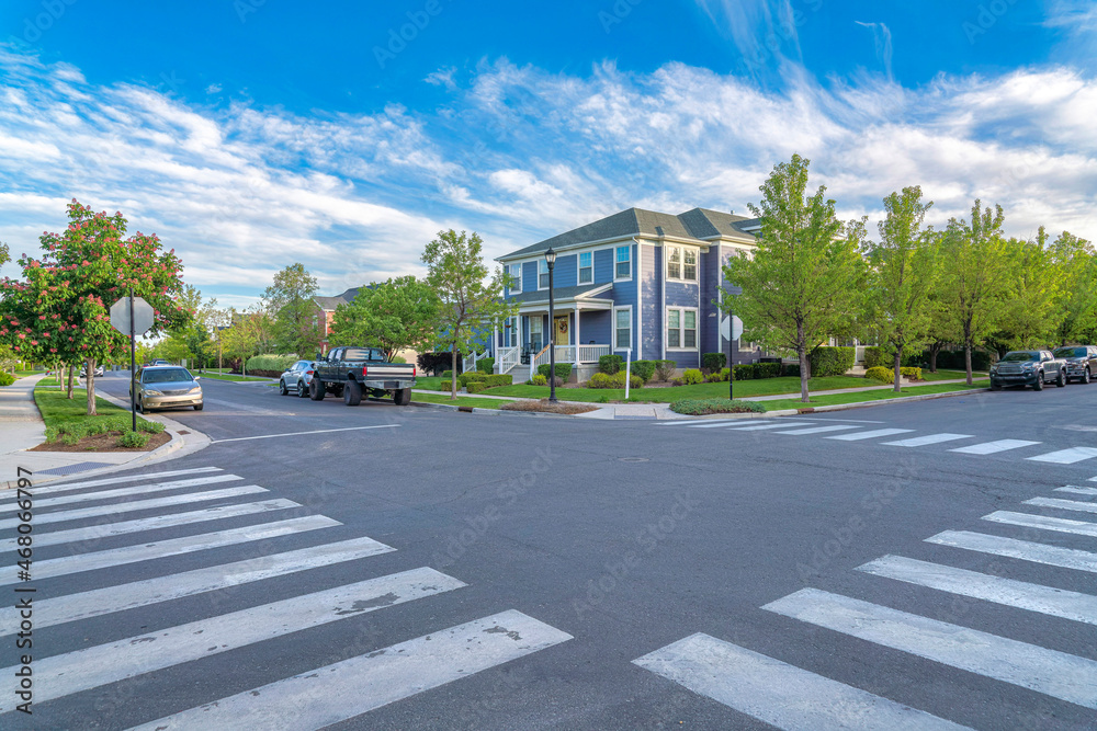 Crosswalk at the intersection road in a residential area at Daybreak, Utah Crosswalk at the intersection road in a residential area at Daybreak, Utah