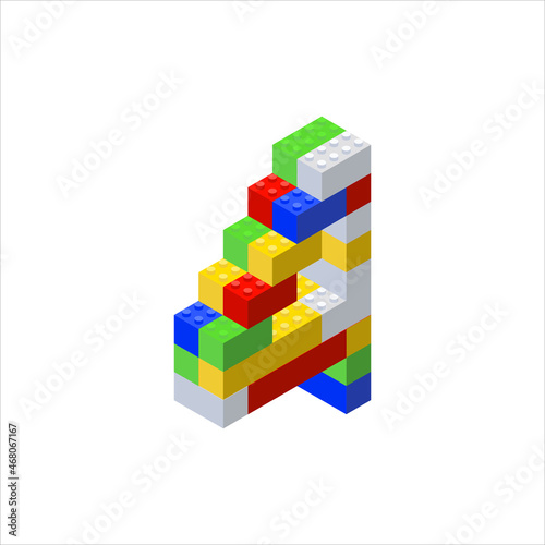 Isometric letter 4 assembled from plastic blocks. Vector illustration.