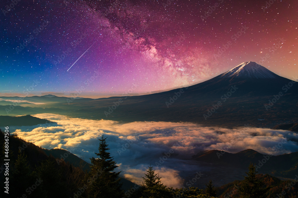 富士山に星空合成