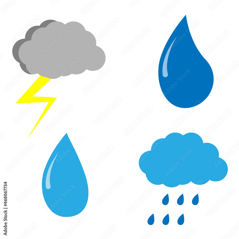 Thunderstorm and rain clouds. Drop sign. Weather element. Meteorology background. Vector illustration. Stock image. Thunderstorm and rain clouds. Drop sign. Weather element. Meteorology background. Vector illustration. Stock image.