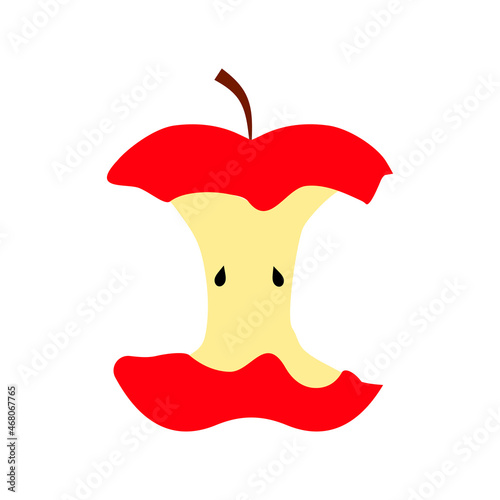 Bitten red apple icon. Cartoon style. Without leaf. Fruit background. Natural food. Vector illustration. Stock image.