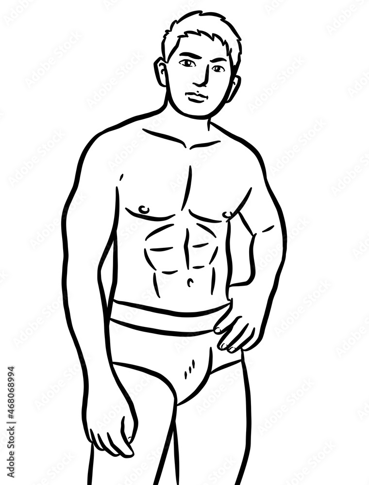 black and white of cute man cartoon for coloring