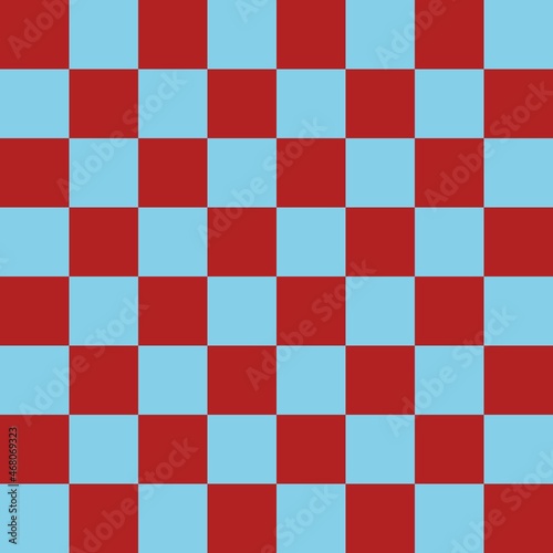 Checkerboard 8 by 8. Sky blue and Fire brick colors of checkerboard. Chessboard, checkerboard texture. Squares pattern. Background.