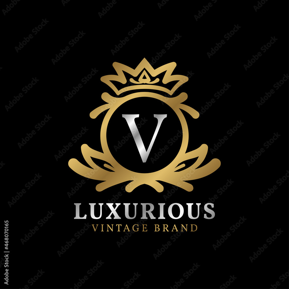 letter V with crown luxury crest for beauty care, salon, spa, fashion vector logo design