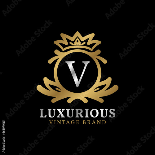 letter V with crown luxury crest for beauty care  salon  spa  fashion vector logo design
