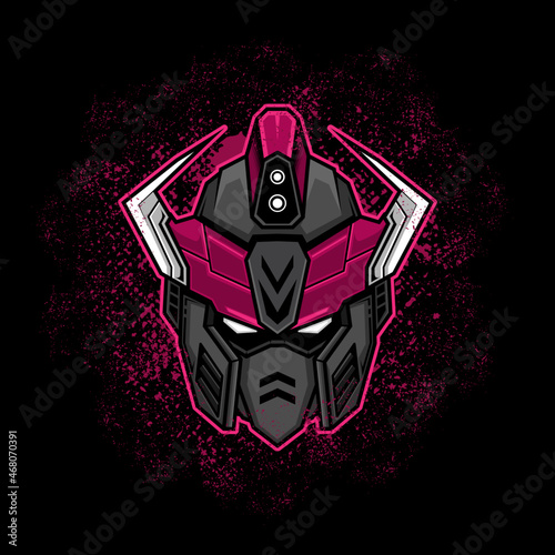 dark purple robot head mecha mascoot logo. photo