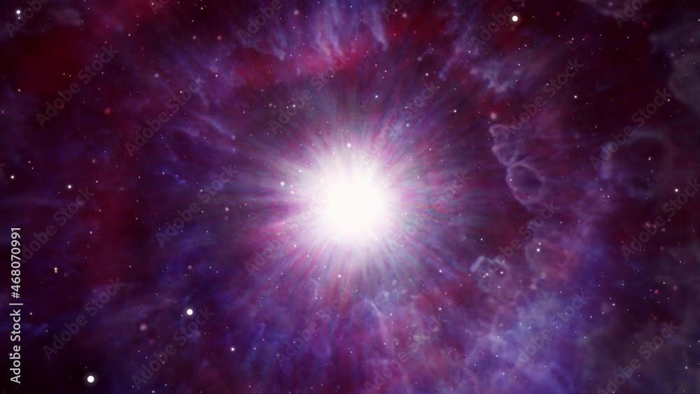 Traveling through star fields and purple cloud in space. Deep Space ...