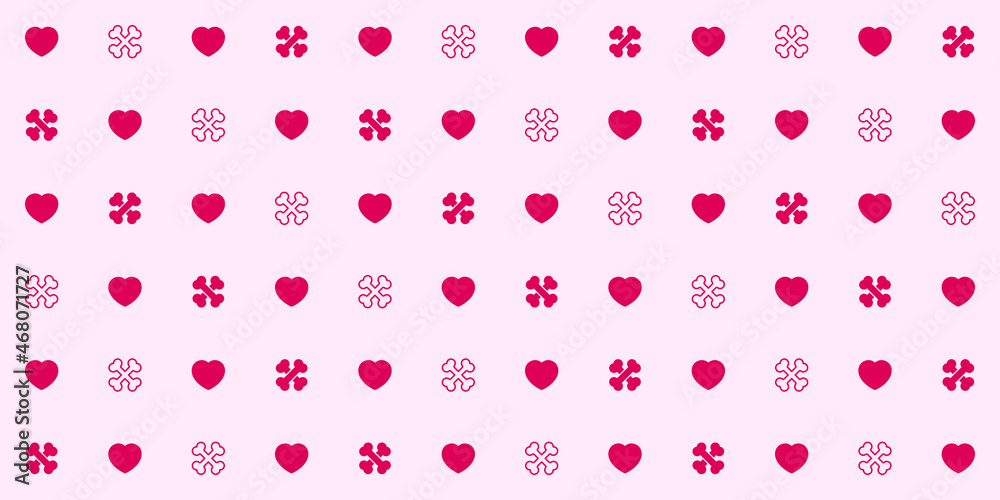 Seamless geometric pattern with hearts and bones. Vector wallpaper background Seamless geometric pattern with hearts and bones. Vector wallpaper background