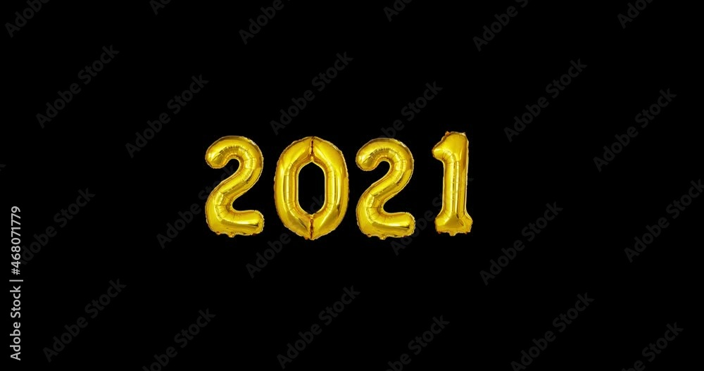 2021 Balloons Floating on Isolated Black Background Looping Video
