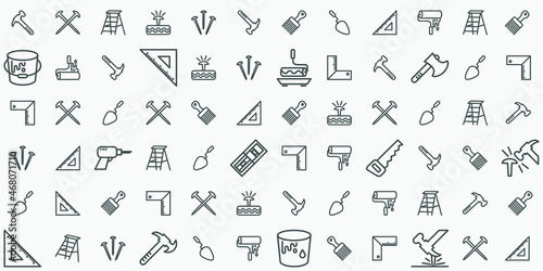 Seamless geometric pattern of carpenter tools. Vector wallpaper background