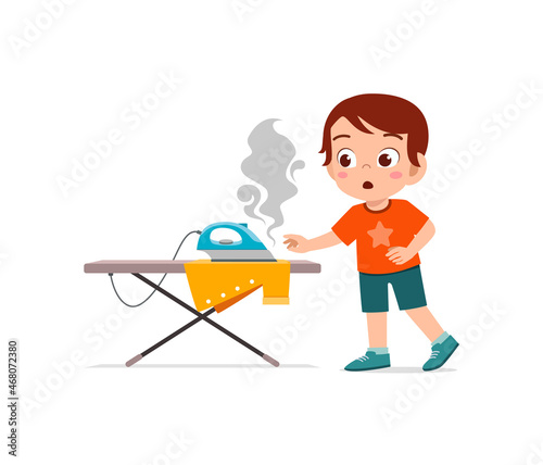 little boy shock see burned clothes from electric iron
