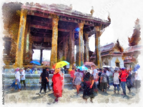 Wallpaper Mural Bangkok Grand Palace watercolor style illustration impressionist painting. Torontodigital.ca