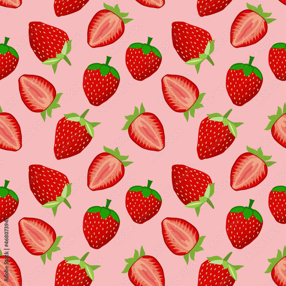 Cute strawberry seamless pattern vector on pink Background design for kids, decorating, wallpaper, wrapping paper, fabric, backdrop Cute strawberry seamless pattern vector on pink Background design for kids, decorating, wallpaper, wrapping paper, fabric, backdrop