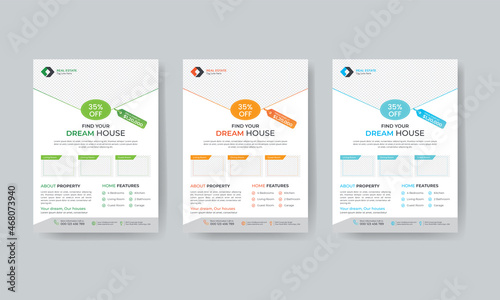 Modern Real Estate Business Flyer and house for sale promotion poster in multiple color variation 