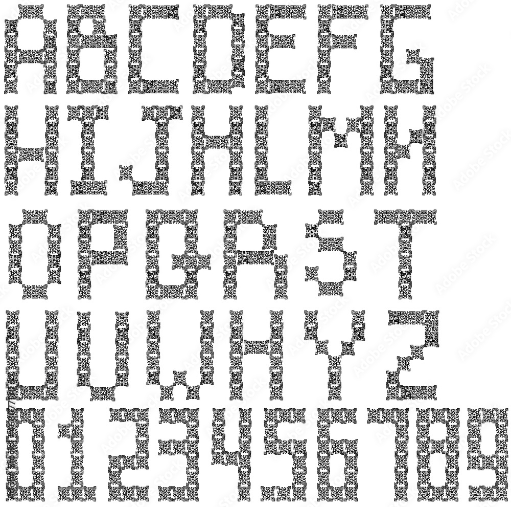 Vector font from QR code. Vector illustration Vector font from QR code. Vector illustration